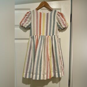 Mini Boden Bow Tie Vintage Dress in Buttercup & Csarite Rainbow Stripes